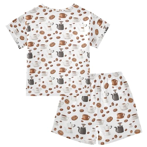 Coffee Beans Cups Pajama Set, Short Sleeve Cotton Sleepwear Nightwear2