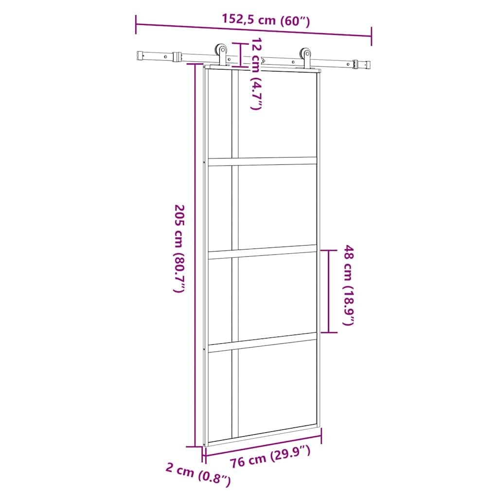 Puerta corredera Set herrajes Vidrio Templado Aluminio 76x205cm Puerta de Granero corredera Estilo rústico Puerta corredera Contiene Guía de Suelo Ajustable