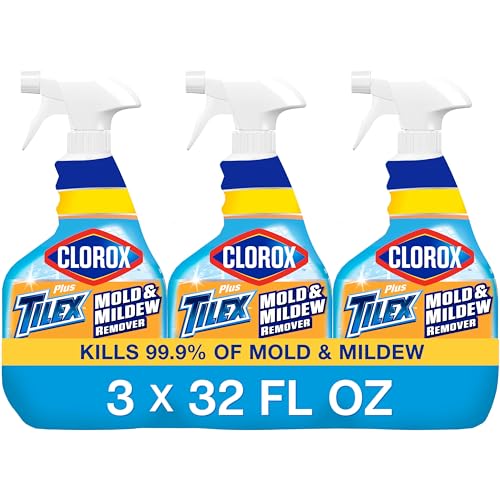 Clorox Plus Tilex Mold and Mildew Remover with Bleach, Spray Bottle, 32 Fluid Ounces, Unscented, Pack of 3