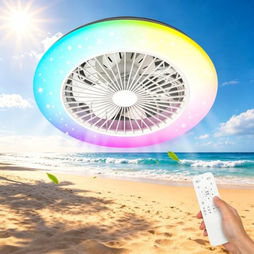 Aigostar - Ventilador de Techo con Luz LED, 40W Luz 4400LM RGB+CCT Regulable, Motor Silencioso, 5 velocidades, Mando a Distancia, Temporizador, Ø48CM Blanco