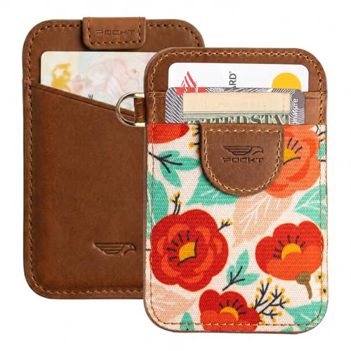 Image of POCKT Slim Card Holder Wallet For Men and Women - Minimalist Front Pocket Wallet Elastic Credit Card Holder Genuine Leather RFID Blocking Card Case Wallets, Poppy, small, Minimalist