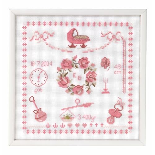 Kit broderie point de croix bébé fille Permin avec diagramme compté et fils à broder
