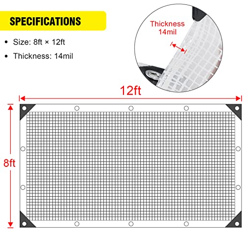 Clear Greenhouse Heavy Duty tarp 14 Mil Clear Waterproof Cover,UV Resistant Poly Tarp with Grommets 12x8ft Superior Strength,for Gardening, Farming, Nursery, Garden