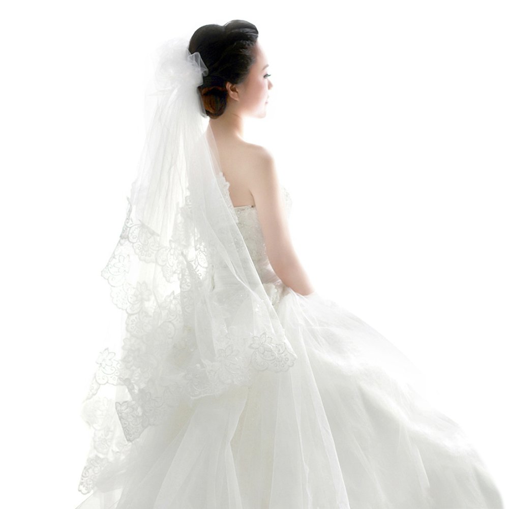 IBLUELOVER Brautschleier 5M Lange Hochzeit Schleier Weicher Tüll Brautkleidzubehör Handgefertigte Blumen Spitze Elegant Brautschleier Festlicher Schleier Damen Schleier Weiß Hochzeitszubehör