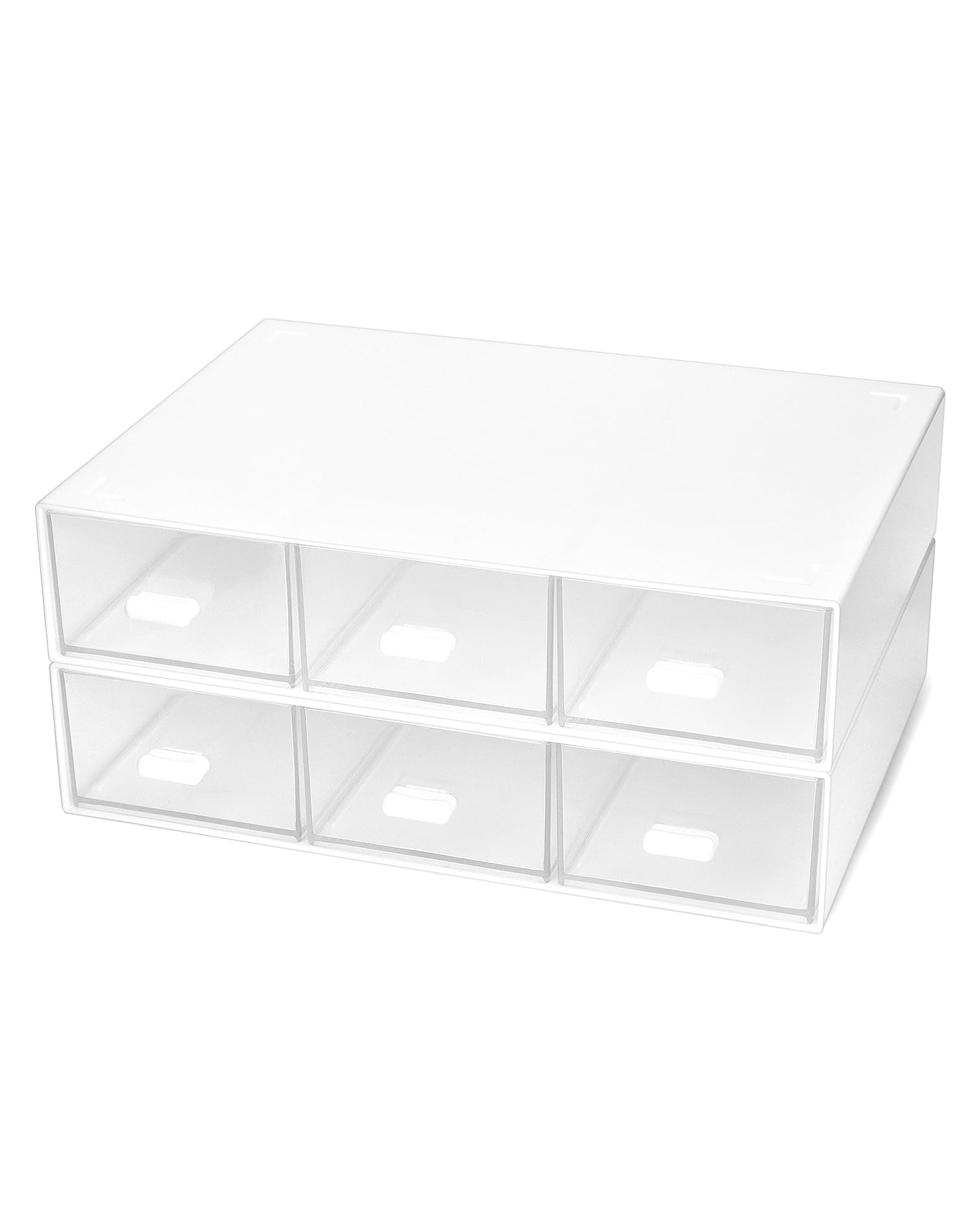 QWORK® 2 Piezas Escritorio Organizador, Organizador Escritorio Cajones, 3 Cajones, Blanco, Apilable, Material ABS