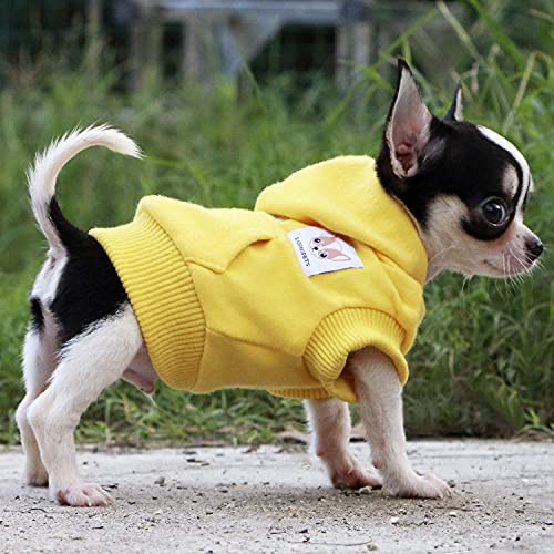 LOPHIPETS Hunde Baumwolle Hoodies Sweatshirts für kleine Hunde Chihuahua Welpen Kleidung Kaltes Wetter Mantel Gelb/XXS