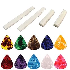 Lot de 4 – Guitare acoustique à 6 cordes – Sillet et chevalet en os, Senhai – 2 guitares de rechange à os de bovin, avec 10 onglets en celluloïd (0,96 mm) - Les Beatles, Paul McCartney, John Lennon, RIngo Starr, George Harrison