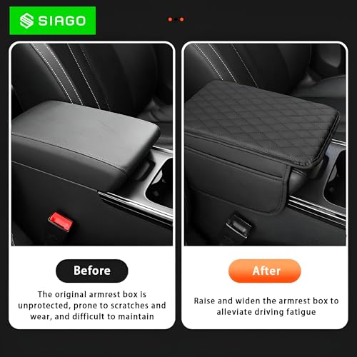 Image of SIAGO Car Armrest Cover Cushion with Storage Bags | Soft Center Console Protector Pad | Non-Slip, Waterproof & Durable | Universal Fit for Cars, SUVs & Trucks (Black) SIA144