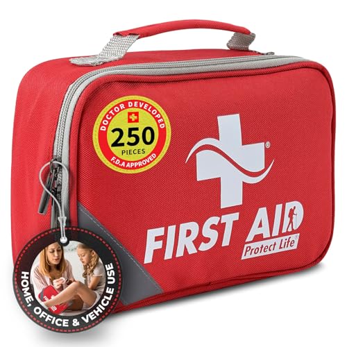 Protect Life Survival First Aid Kit for Home/Business, Camping Survival Kits | Mini Travel First Aid Kit | Camping Equipment | Small Kits for Car | Outdoor Emergency Survivals Pack - 250pcs