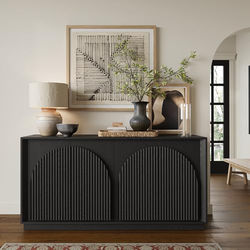 Image of win2win 65 inch Sideboard Buffet Cabinet with Storage, Modular Credenza, Black