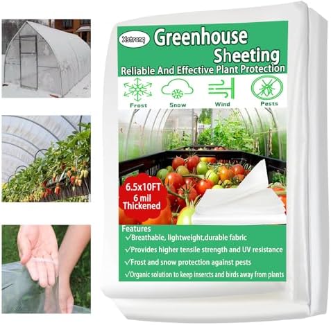 Greenhouse Plastic Covering: 5 Surprising Picks You Didn't Expect 5 Xstronq 6.5FTx10FT Greenhouse Plastic Sheeting, 6 Mil Thick Clear Polyethylene Film, Waterproof Wind Frost Dust UV Resistant Green House Plastic Covering for Outdoor Plant, Garden, (6.5ft x 10ft)