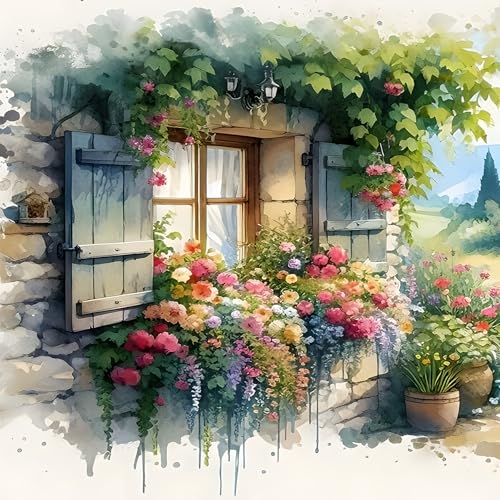 EOBROMD 5D Flowers Diamond Painting Kits for Adults, Full Round Drill Landscape Diamond Art Kits, Crystal Art Kits for Home Wall Decor Gifts 30x30cm