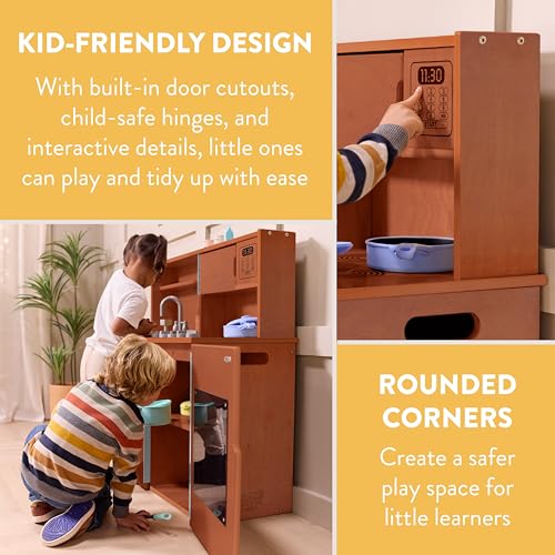 Image of Back2School Express Chef's Station Kids Pretend Play Kitchen, Wooden Playset, Dark Walnut