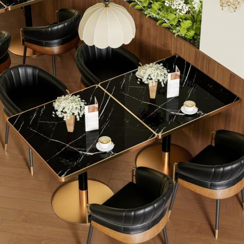 Image of 63 inch Square Dining Table, Tulip Table with 1.2 inch Thick Sintered Stone Tabletop and Golden Metal Pedestal Base,Small Square Dining Tables for Diner,Bar,Restaurant,kitchen,Bakery,Apartment(Midnight Black)