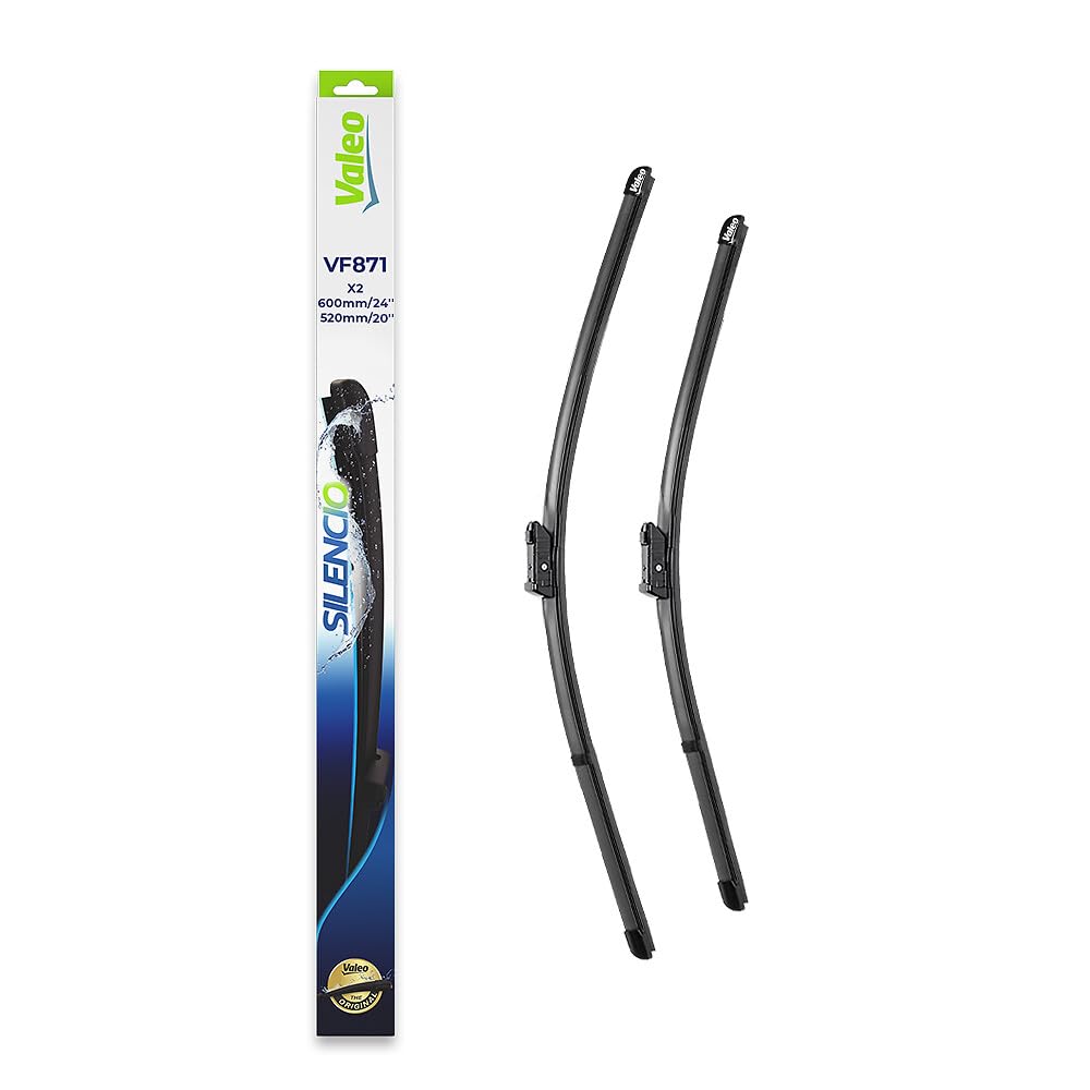 VALEO Silencio Wiper - VF871 - Kit of High Performance, Superior Road Visibility, Easy Installation Original Flat Blades 600mm/520mm - Front - Set of 2 Wiper Blades - 577871