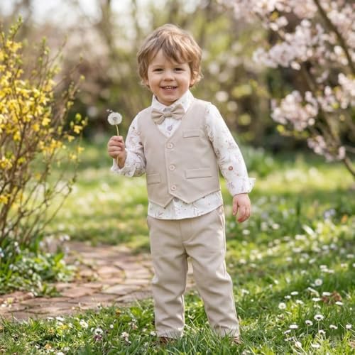 Image of Volunboy Toddler Suit Boys Formal Wedding Guest Dress Outfit | graduation dress clothes, gentleman ring bearer bowtie outfit, back-to-school pants set, birthday photoshoot dressy outfit