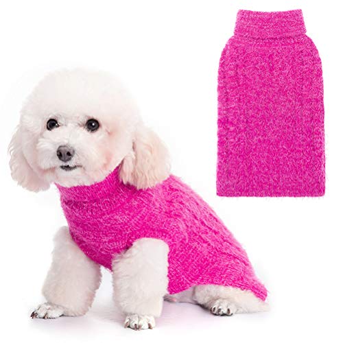 SCIROKKO Turtleneck Dog Sweater - Classic Cable Knit Winter Coat - Feather Yarn Glittered with Silver Wire - Keep Warm for Doggies Puppy