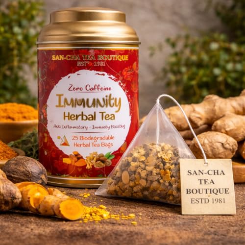 Image of Sancha Tea Boutique - Immunity Boost | 25 Pyramid Tea Bags | Superfood Turmeric Blend | Caffeine-Free Herbal Tisane