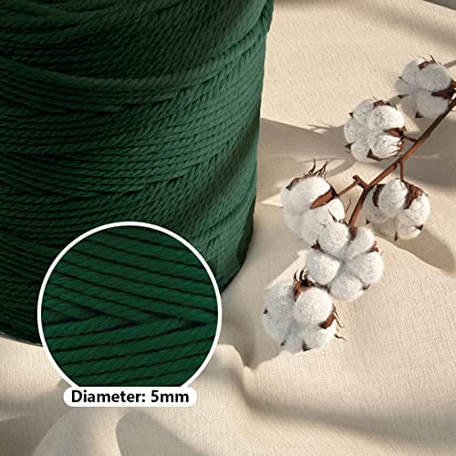 image for Macrame Cotton Cord 5mm x 328yds, ZUEXT Natural Handmade Blackish Gree