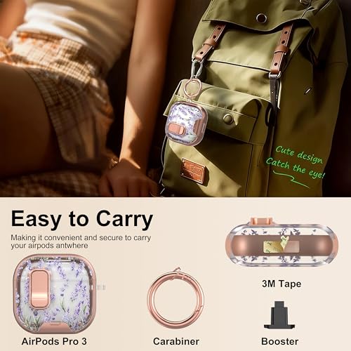 Image of for AirPods 4 Case 2025 with Safety Lock & Foldable Phone Stand, Lavender | Double Drop Protection,Two-Piece Design, Airpod 4 Case with Keychain & Cleaner Kit, Support Wireless Charging, Shockproof