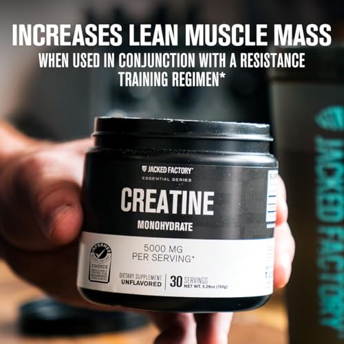 Image of Jacked Factory Creatine Monohydrate Powder 150g - 5g Daily Creatine Supplement for Men and Women, Vegan-Friendly, Third-Party Tested - 30 Servings, Unflavored