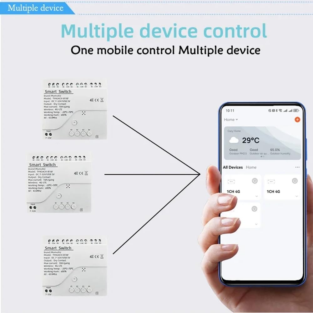Tuya Smart-Schalter, Tuya Smart 4G LTE-Relais 4G 4CH Fernbedienung, Gleichstrom 7-32V