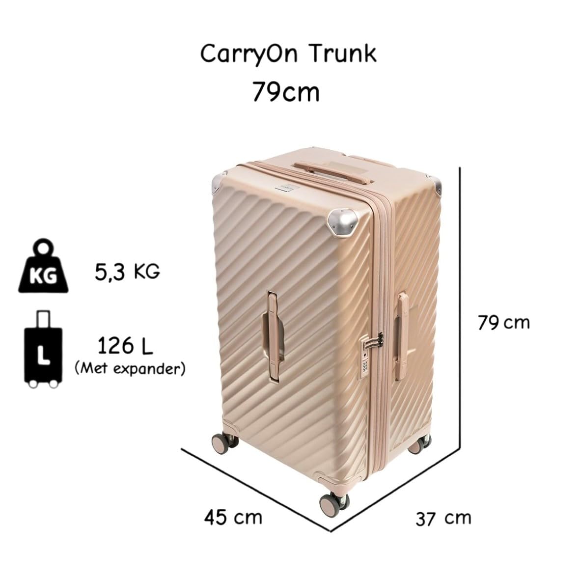 CarryOn Trunk – Twarda duża walizka podróżna 79 cm, 126 l z poszerzeniem i zamkiem TSA - beżowy
