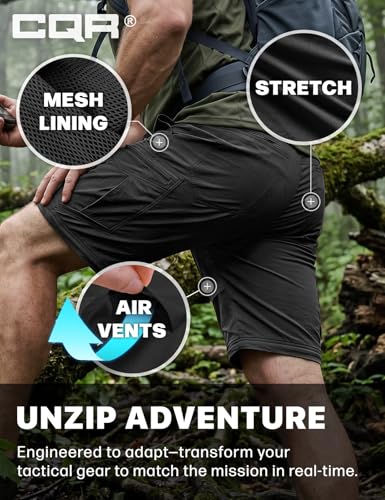 Image of CQR Men's Convertible Cargo Tactical Pants, Water Resistant Outdoor Hiking Pants, Zip Off Lightweight Stretch Work Pants