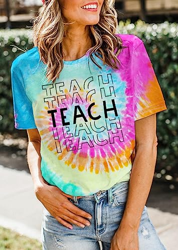 Teacher Shirts Women Teach Print Graphic Tees Kindergarten Elementary Teaching Life Shirts Back to School Tees Tops4