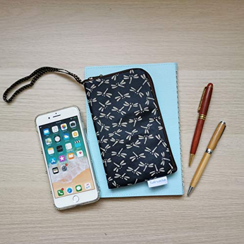 Image of Taianda Women Phone Wristlet Wallet Pouch, Dual Slots (Dragonfly Navy Blue)
