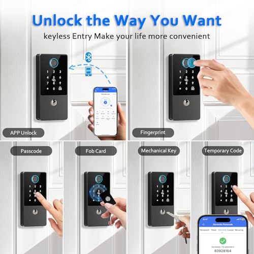 Smart Door Lock Deadbolt, Keyless Entry Door Lock with Fingerprint & Keypad,App Control,Auto Lock,Secure Electronic Digital Lock for Front Door Home Apartment Rental,Easy Installation,Matte Black - image 2