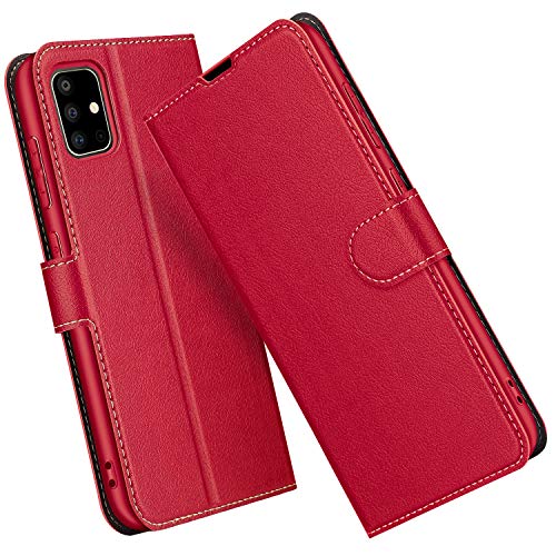 ELESNOW Hülle für Samsung Galaxy A51, PU Leder Klappbar Wallet Handyhülle Schutzhülle Tasche mit Kartenfach, Standfunktion, Magnetisch für Samsung Galaxy A51 Hüllen (Rot)