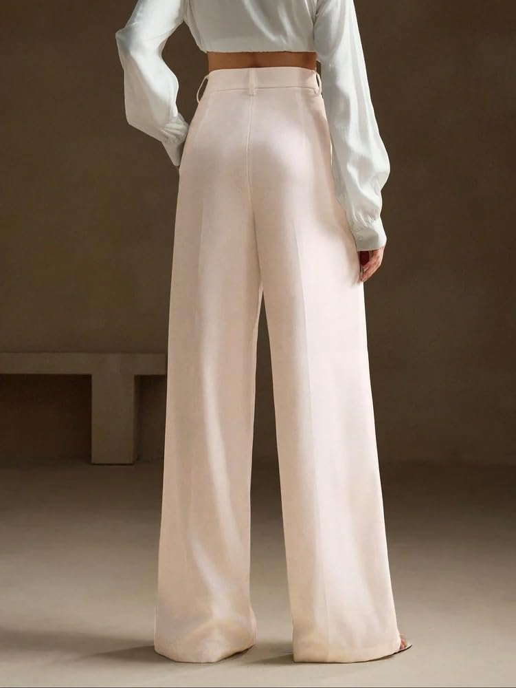 GRECIILOOKS Pantalones formales de cintura alta y cintura alta acampanados estilo coreano para mujer, ropa de trabajo elegante para oficina, universidad y eventos