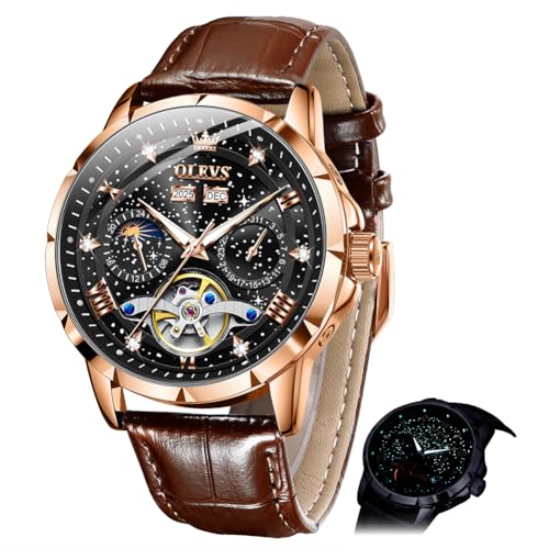 Image of OLEVS Mens Automatic Watches Self-Winding Starry Sky Diamond Skeleton Luxury Wrist Watch Waterproof Luminous
