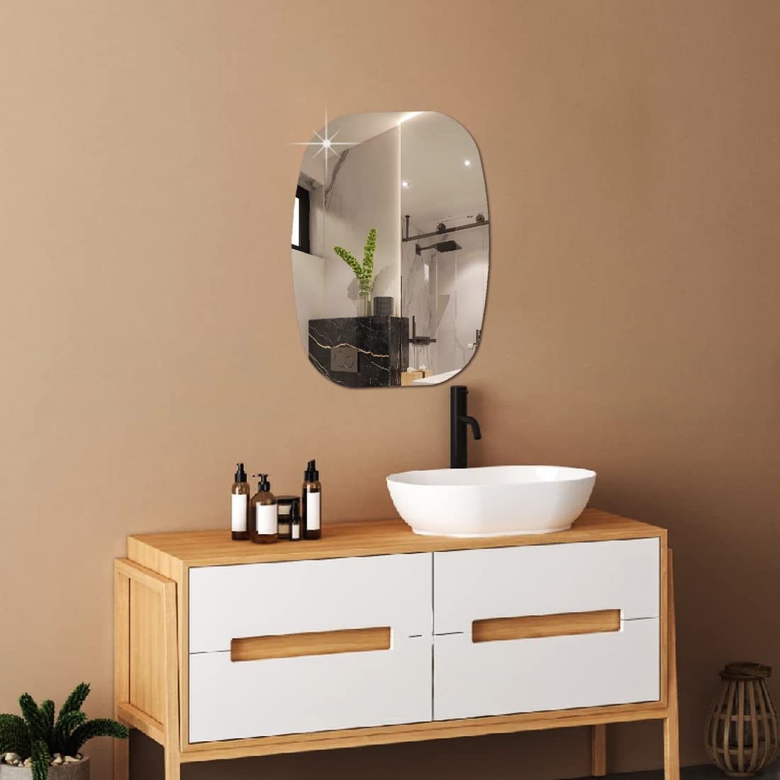 WallDaddy - Plastic Basin Mirror for Wall Decorative Mirror Sticker Big Size (30x20) Cm Mirror for Wash Basin Flexible Mirror Sheets for Wall Acrylic Mirror for Living Room Pack of- 1 (Basin Mirror)