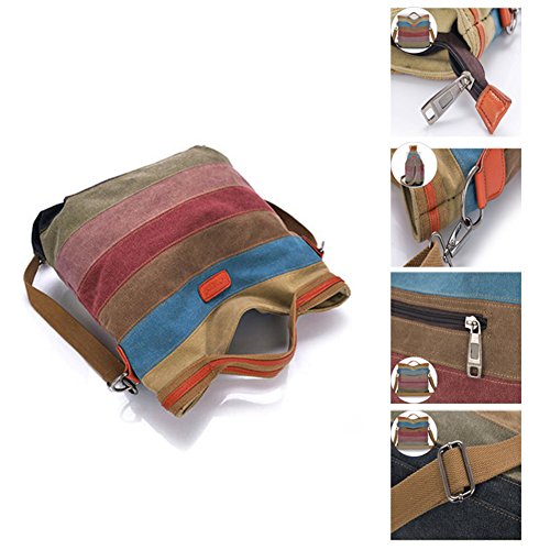 Tanchen Women Casual Stripe Canvas Handbags Micro-Fibric Leather Shoulder Bags Contrast Color Crossbody Bags for Women