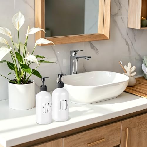 Image of COHOSEGE Glass Soap Dispenser Set 2 Pack,16 Oz Hand Soap Dispenser for Bathroom,White Kitchen Accessories and Bathroom Decor,Soap and Lotion Dispenser Set for Bathroom