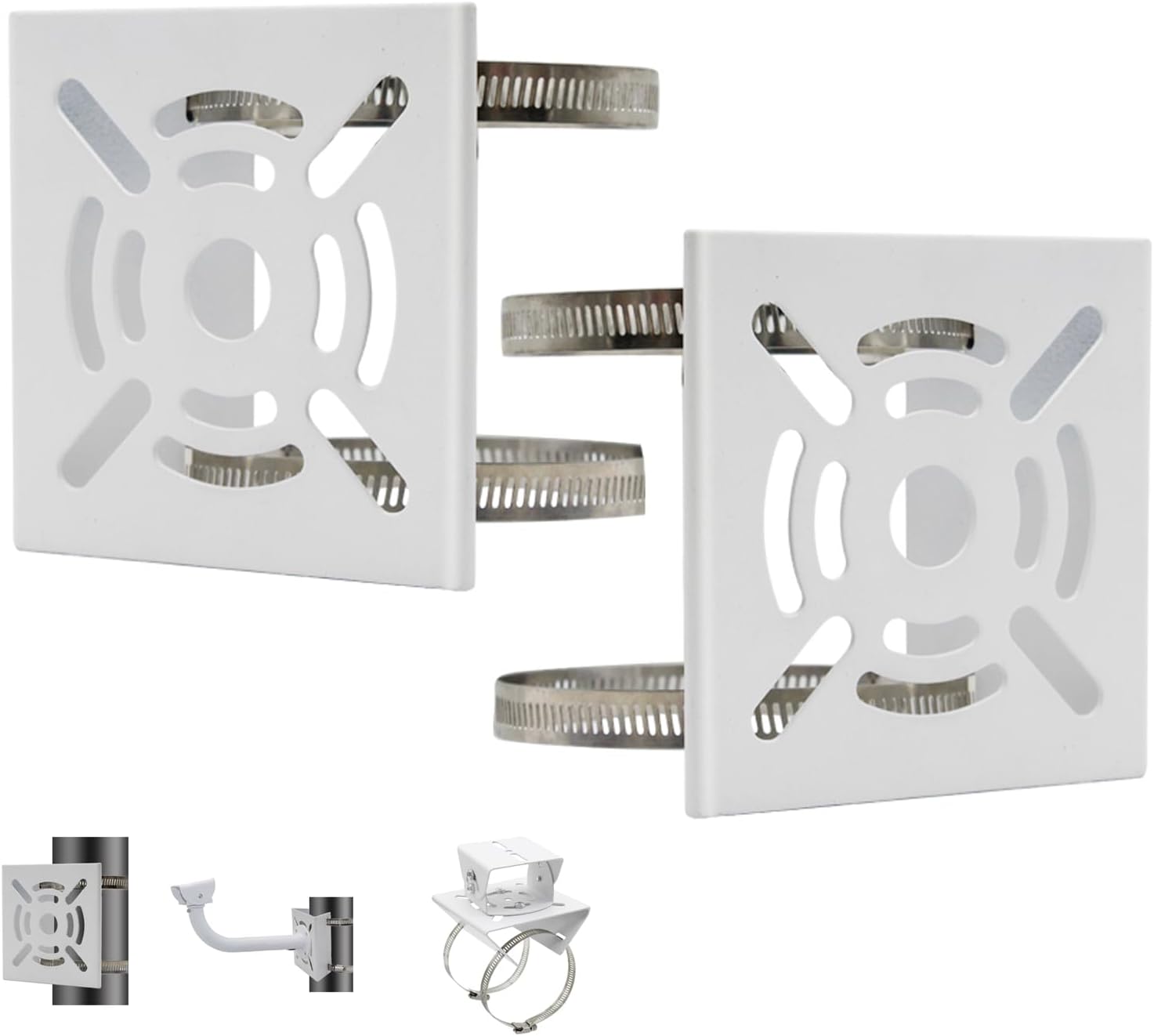 2pcs Universal Wall Mounting Bracket with 4 Loops, Vertical Pole Mount Adapter for CCTV Security Camera PTZ Dome Indoor Outdoor AP Access Point Client CPE