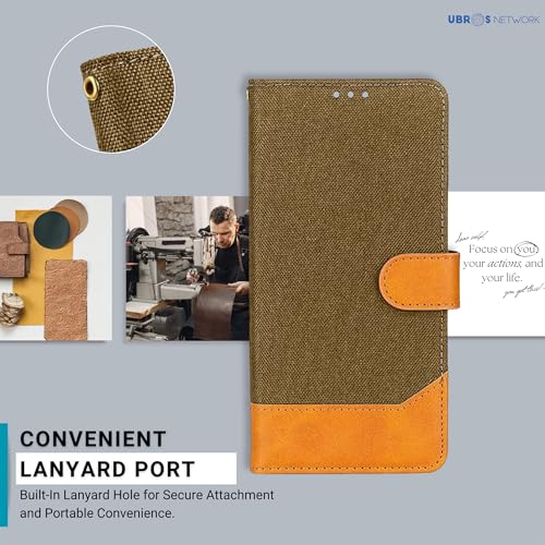 Image of Denim & Leather Flip Cover for Samsung A32 5G | Inbuilt Stand & Pockets | Premium Leather Mobile Phone Case Samsung A32 5G (Dark Brown)
