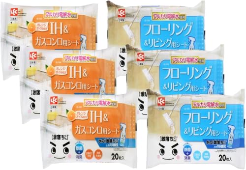 【まとめ買い】レック(LEC) Ba 水の激落ちシート IH & ガスコンロ 20枚入 & フローリング & リビング 20枚入 (2種 各3パックセット オリジナルおみくじカード付き)