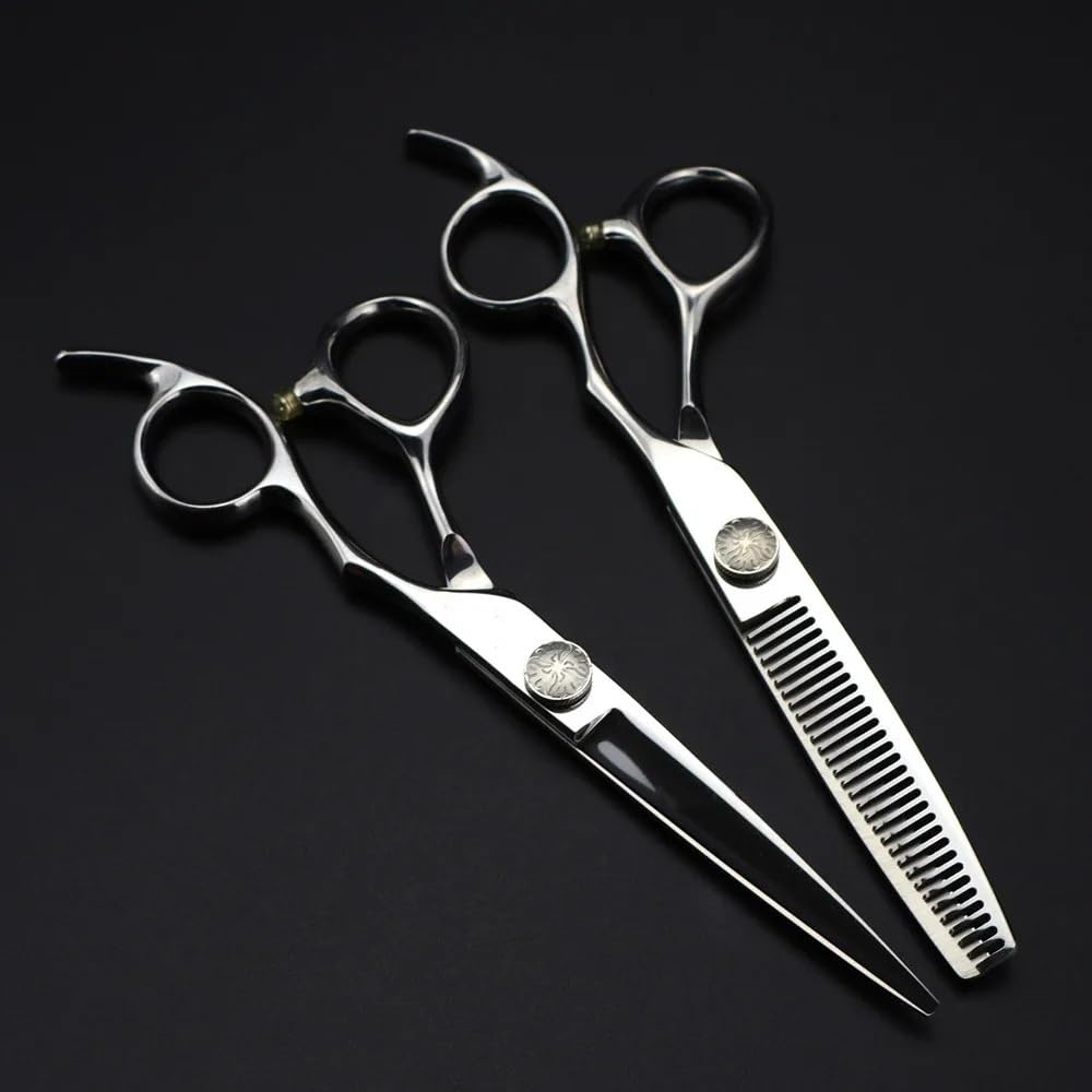 Haarschneideschere, 6-Zoll-Haarschneideschere aus Stahl mit Blumenschraube, Effilierschere für den Haarschnitt, Friseurschere, Friseurscheren-Set (eine Farbe, eine Größe)
