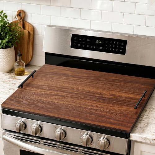 FUSOUBOTY Noodle Board Stove Cover with Handles Stove Top Covers for Gas Burners and Electric Stove Wood Stove Cover Board Decorative Serving Tray Kitchen Sink Cover for Counter Space (Walnut)