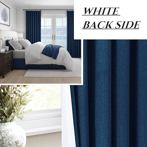 Image of QJmydeco Navy Blue Blackout Curtains 96 Inch Length for Kids /Boys Rooms /Bedroom, Pinch Pleated Drapes with Hooks Viral Linen Thermal Coastal Curtain Dark Blue Window Burg (40 inch Wx96 Lx 2 Panels)