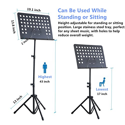 SANJOIN Adjustable Folding Music Stand Sheet Tripod Holder with Collapsible Tray&Carrying Bag Lightweight, Portable and Suitable for Violin, Guitar, Flute and Instrumental Performance - Thumbnail 4