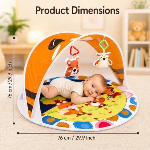 Image of Zest 4 Toyz Baby Play Mat Activity Centre My First Gym Foldable Laying Mat with Hanging Rattles Toys Washable Mat Gym for 6 Months Babies - Orange Made in India