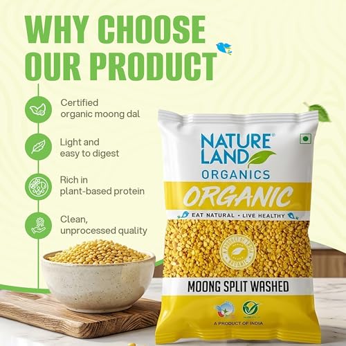 Image of Natureland Organics Moong Dal Yellow /Split Washed 500 Gm - Organic Healthy Pulses