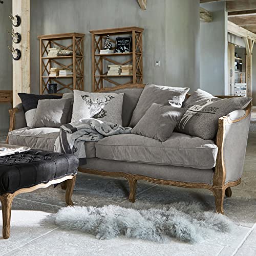 Loberon Sofa Monneville, luxuriöses Design inklusive diverser Kissen, abnehmbare Bezüge, Couch, Sitzmöbel, Eichenholz, Viskose, Leinen, grau – Bild 3