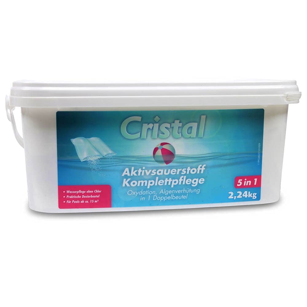 Cristal Aktivsauerstoff Set 2,24 kg - Inkl. Wassertester & Pflegebroschüre – Chlorfreie Poolpflege für klare Wasserqualität - Vordosierte Doppel-Beutel