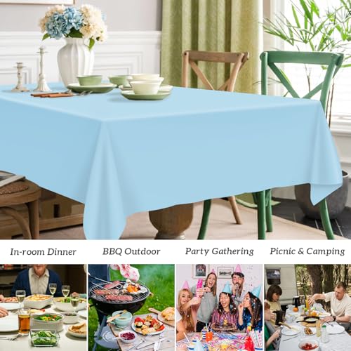 Image of Mulbozy 12 Pcs Light Blue Plastic Tablecloth for Rectangle Table, 54 x 108 inches Disposable Light Blue Party Table Covers for Birthday, Anniversary, Wedding, Fine Dining, Graduation Party Decoration