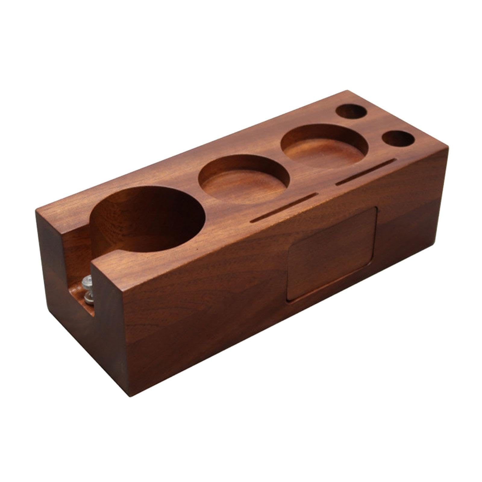 Soporte de Madera para Portafiltro con 3 Orificios, Almohadillas Antideslizantes Y Accesorios para Cajón. Soporte para Prensador de Café Espresso. Her, 58MM, Individual